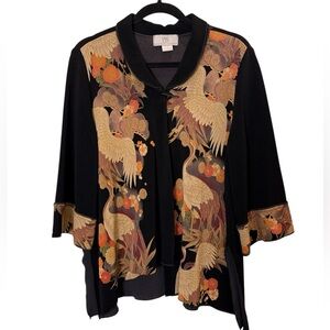 Moonlight Vintage Black Kimono Style Jacket with Crane Motif Sz S
